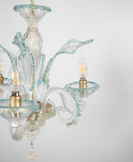 Vintage Baroque Style Cristallo Murano Chandelier with Azure Blue Trim and Gold Specks - Image 16