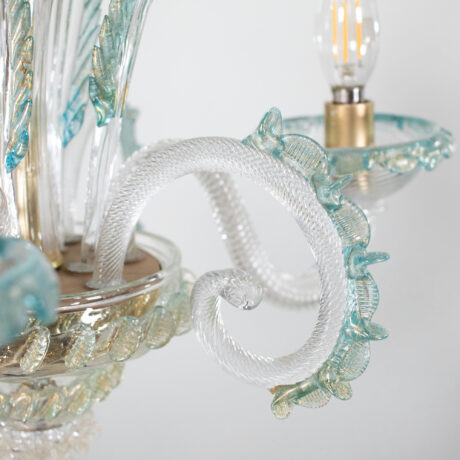 Vintage Baroque Style Cristallo Murano Chandelier with Azure Blue Trim and Gold Specks - Image 18