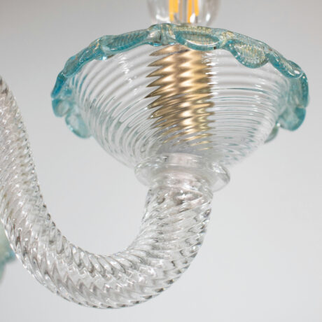 Vintage Baroque Style Cristallo Murano Chandelier with Azure Blue Trim and Gold Specks - Image 20