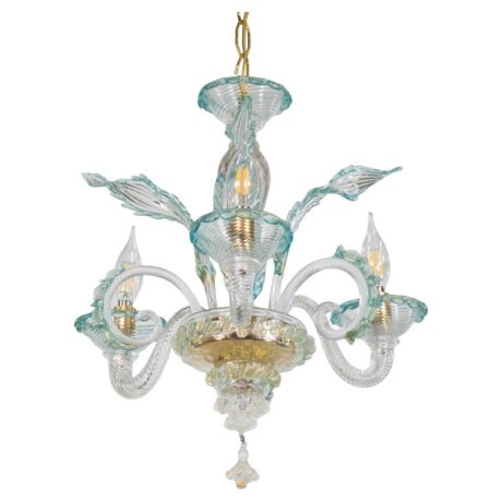 Vintage Baroque Style Cristallo Murano Chandelier with Azure Blue Trim and Gold Specks