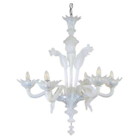 Vintage Baroque Style 6-Arm Opaline Murano Chandelier