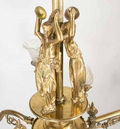 Late 19th Century Victorian Neoclassical Bronze Eight Light Chandelier with Frosted and Etched Glass Shades - Image 5