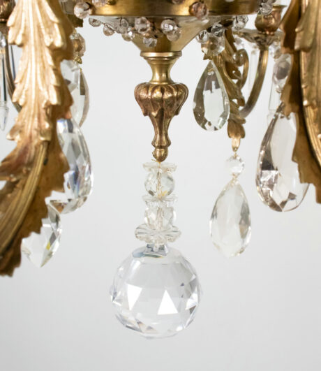 Early 20th Century French Rococo Revival Six Arm Gilt Bronze and Crystal Chandelier with Porcelain Plaques - Image 3