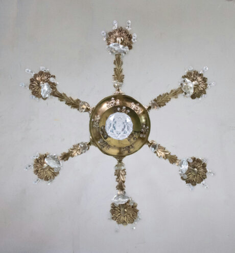 Early 20th Century French Rococo Revival Six Arm Gilt Bronze and Crystal Chandelier with Porcelain Plaques - Image 11