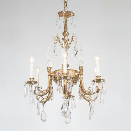 Early 20th Century French Rococo Revival Six Arm Gilt Bronze and Crystal Chandelier with Porcelain Plaques - Image 10