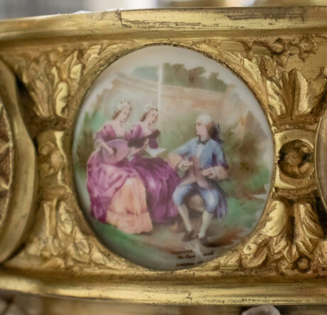 Early 20th Century French Rococo Revival Six Arm Gilt Bronze and Crystal Chandelier with Porcelain Plaques - Image 8
