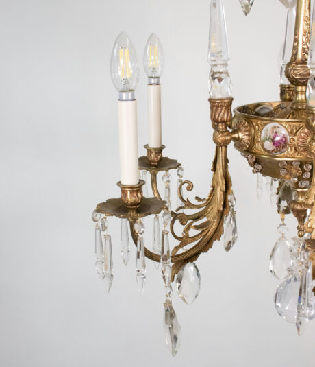 Early 20th Century French Rococo Revival Six Arm Gilt Bronze and Crystal Chandelier with Porcelain Plaques - Image 12