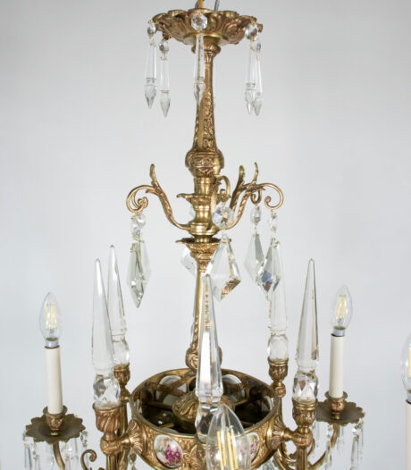 Early 20th Century French Rococo Revival Six Arm Gilt Bronze and Crystal Chandelier with Porcelain Plaques - Image 19