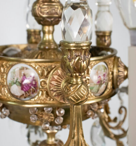 Early 20th Century French Rococo Revival Six Arm Gilt Bronze and Crystal Chandelier with Porcelain Plaques - Image 18