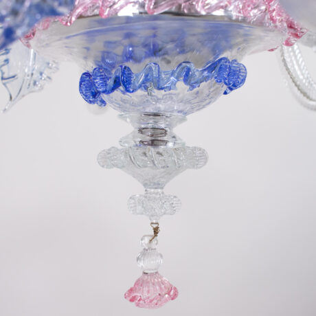 Vintage Baroque Style Pink and Blue Floral Murano Chandelier - Image 10