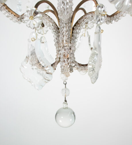 Small Mid Century Italian Rococo Style Crystal Single-Light Chandelier - Image 11