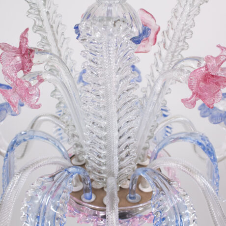 Vintage Baroque Style Pink and Blue Floral Murano Chandelier - Image 12