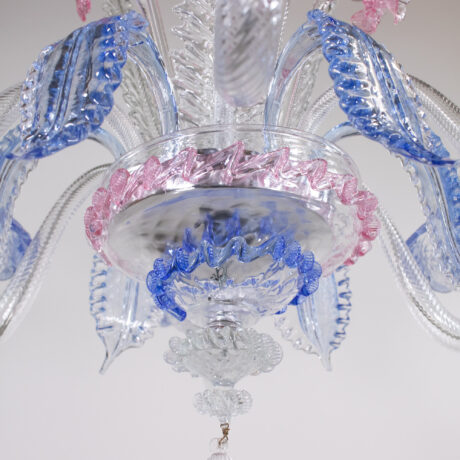 Vintage Baroque Style Pink and Blue Floral Murano Chandelier - Image 14