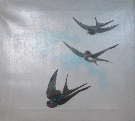 Mid-19th Century English Aesthetic Movement Oil on Canvas Four Panel Screen of Birds - Image 5