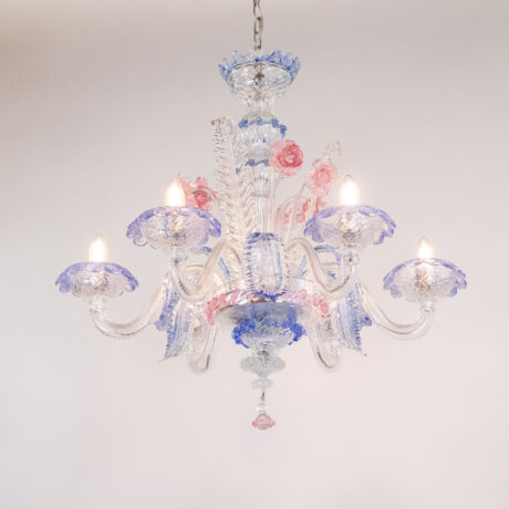 Vintage Baroque Style Pink and Blue Floral Murano Chandelier - Image 18