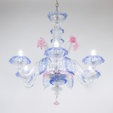 Vintage Baroque Style Pink and Blue Floral Murano Chandelier - Image 2