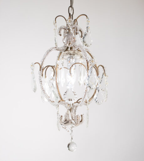 Small Mid Century Italian Rococo Style Crystal Single-Light Chandelier - Image 3