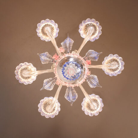 Vintage Baroque Style Pink and Blue Floral Murano Chandelier - Image 4