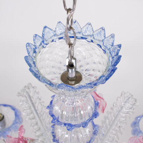 Vintage Baroque Style Pink and Blue Floral Murano Chandelier - Image 6