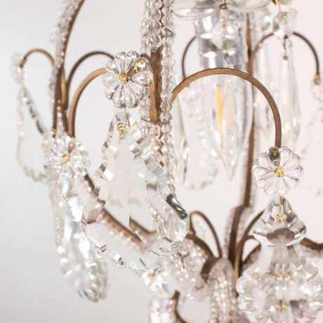 Small Mid Century Italian Rococo Style Crystal Single-Light Chandelier - Image 9