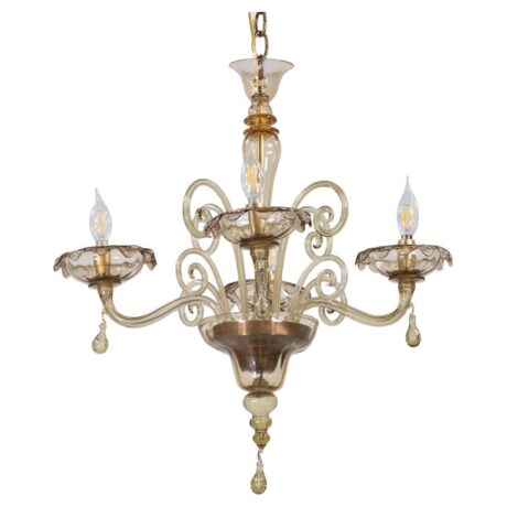 Mid Century Neo-Rococo Golden Amber Murano Chandelier