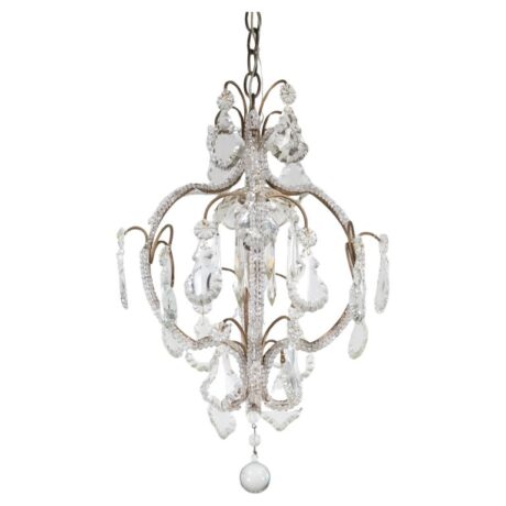 Small Mid Century Italian Rococo Style Crystal Single-Light Chandelier