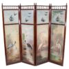Mid-19th Century English Aesthetic Movement Oil on Canvas Four Panel Screen of Birds