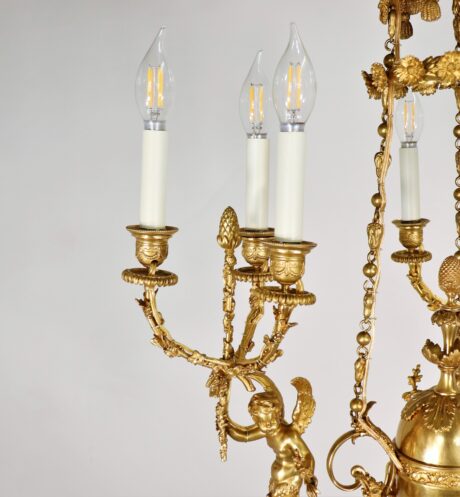 Early 19th Century Louis XVI Style Doré Bronze Cherub Putti Chandelier - Image 8