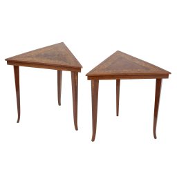 Pair of Vintage Italian Sorrento Style Marquetry Triangular Side Tables, c. 1970