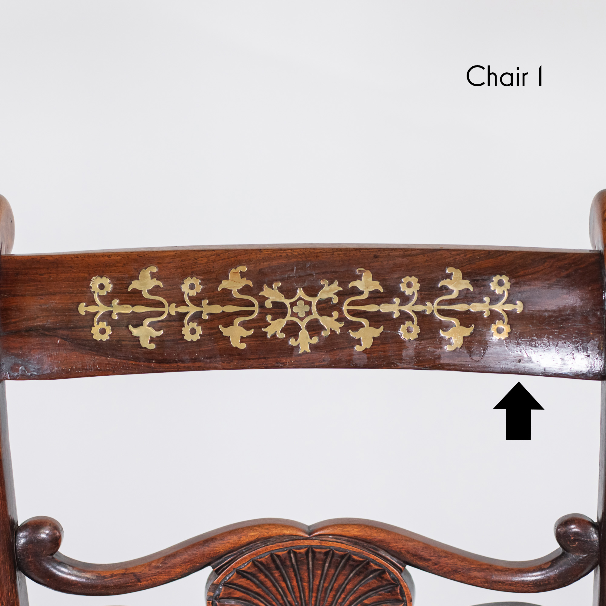 Set of Six Early 19th Century English Regency Period Faux Rosewood Chairs with Brass-Inlaid Tablet Cresting Rails, Circa 1810-20 - Image 10