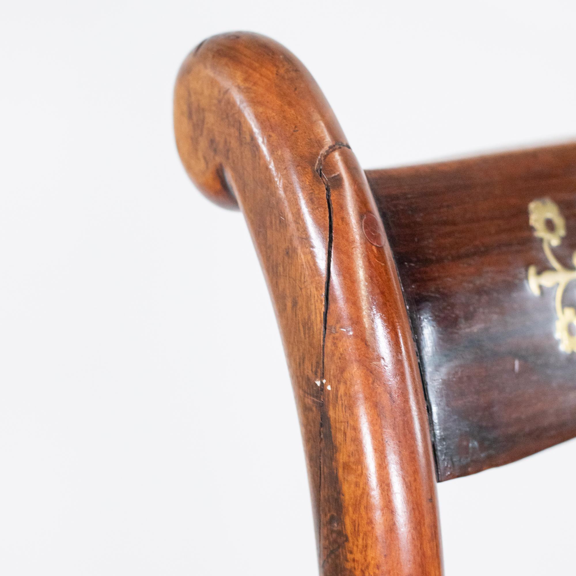 Set of Six Early 19th Century English Regency Period Faux Rosewood Chairs with Brass-Inlaid Tablet Cresting Rails, Circa 1810-20 - Image 13