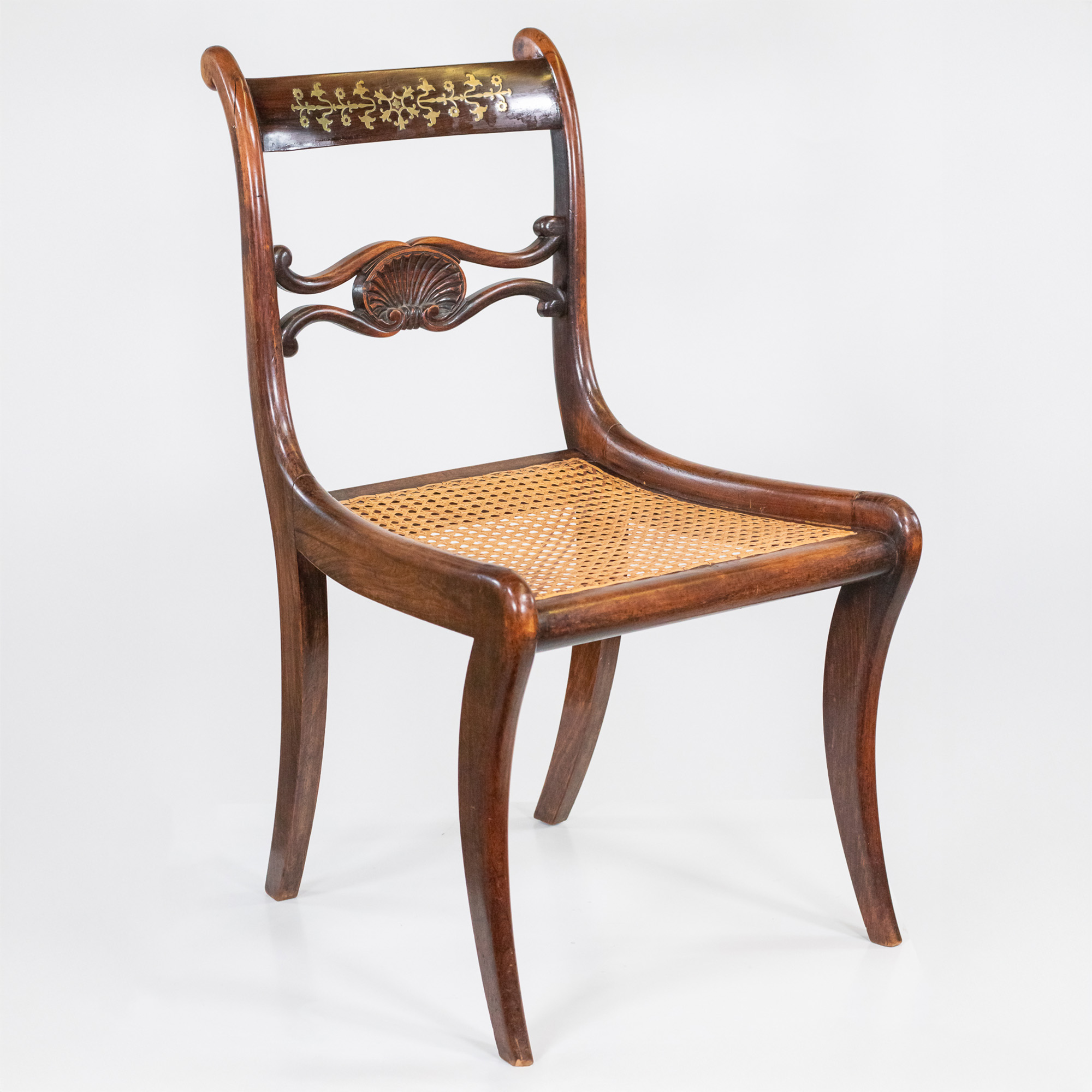 Set of Six Early 19th Century English Regency Period Faux Rosewood Chairs with Brass-Inlaid Tablet Cresting Rails, Circa 1810-20 - Image 17