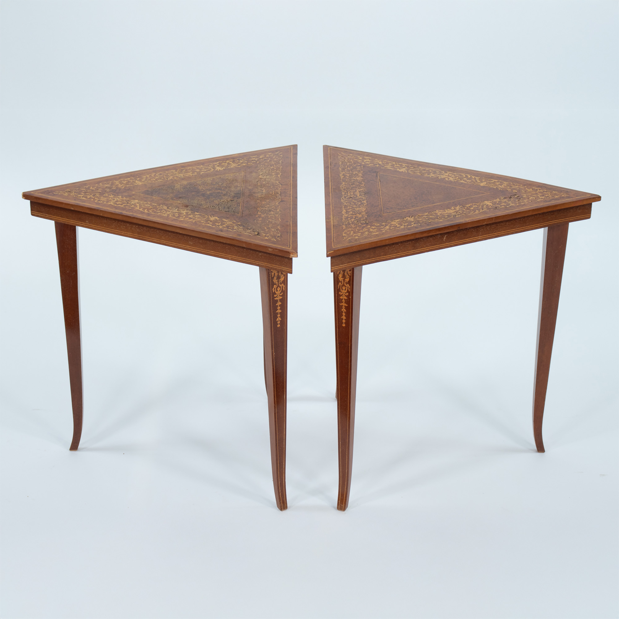 Pair of Vintage Italian Sorrento Style Marquetry Triangular Side Tables, c. 1970 - Image 2