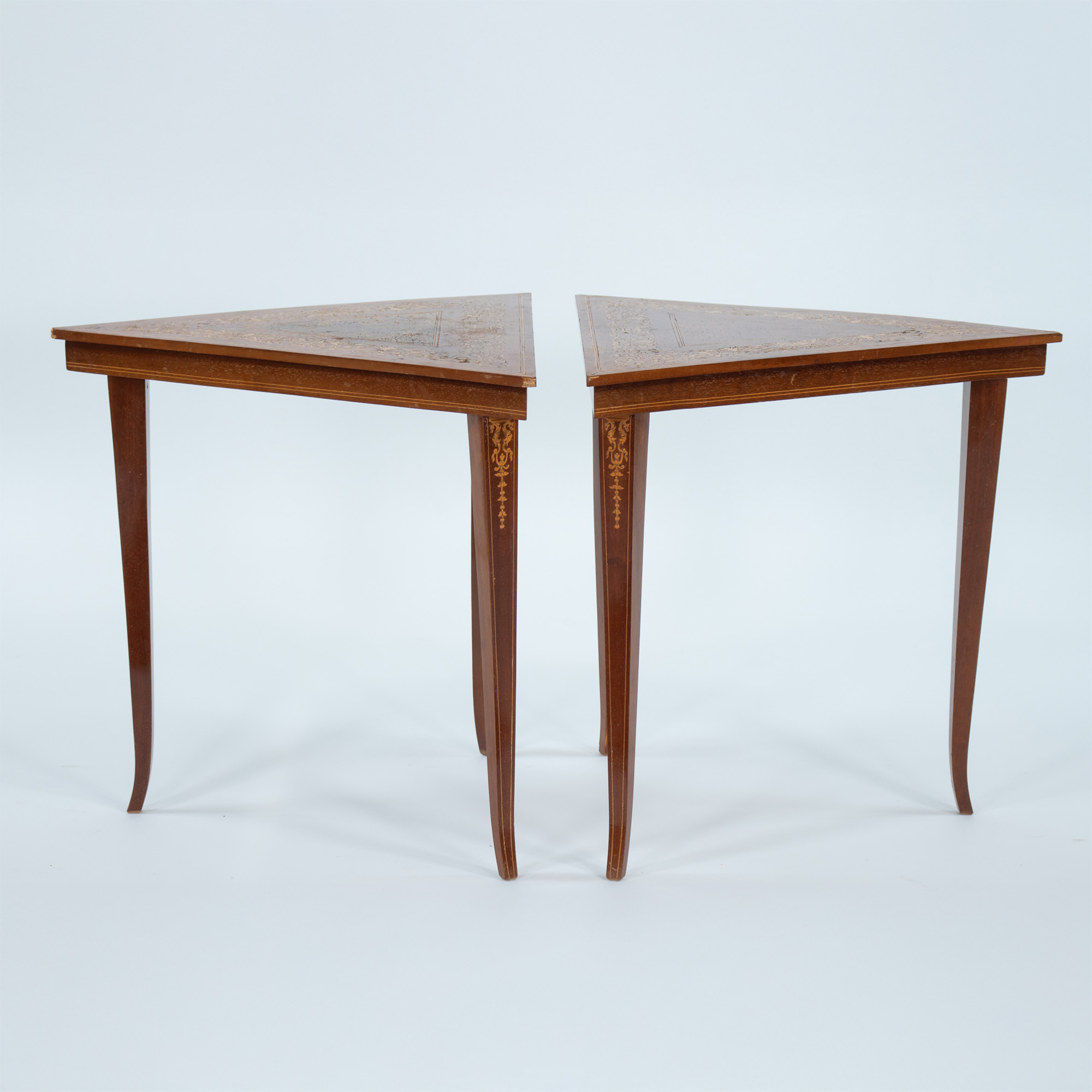 Pair of Vintage Italian Sorrento Style Marquetry Triangular Side Tables, c. 1970 - Image 3