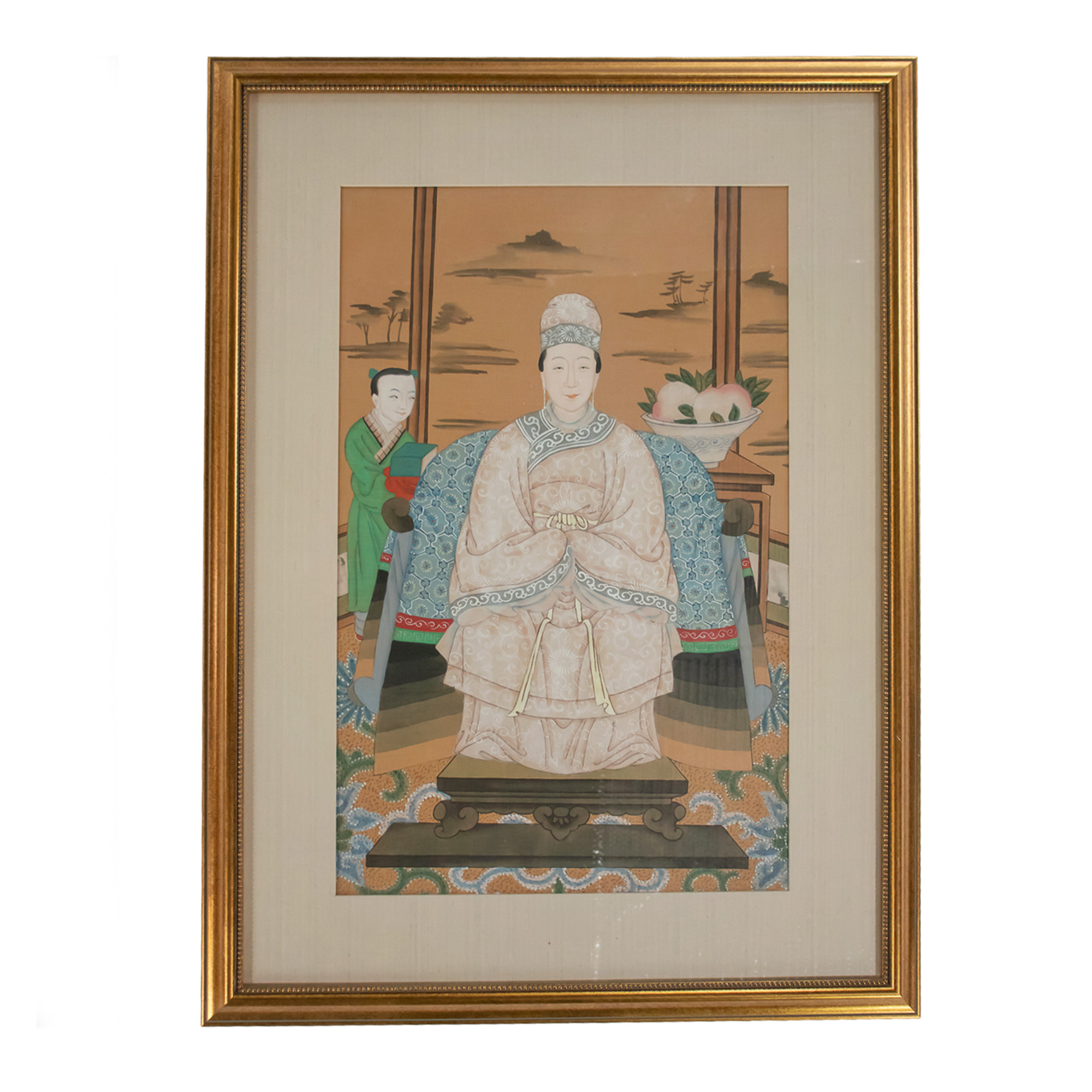 Pair of Large Midcentury Qing Style Chinese Ancestral Portraits Newly Framed and Matted - Image 3