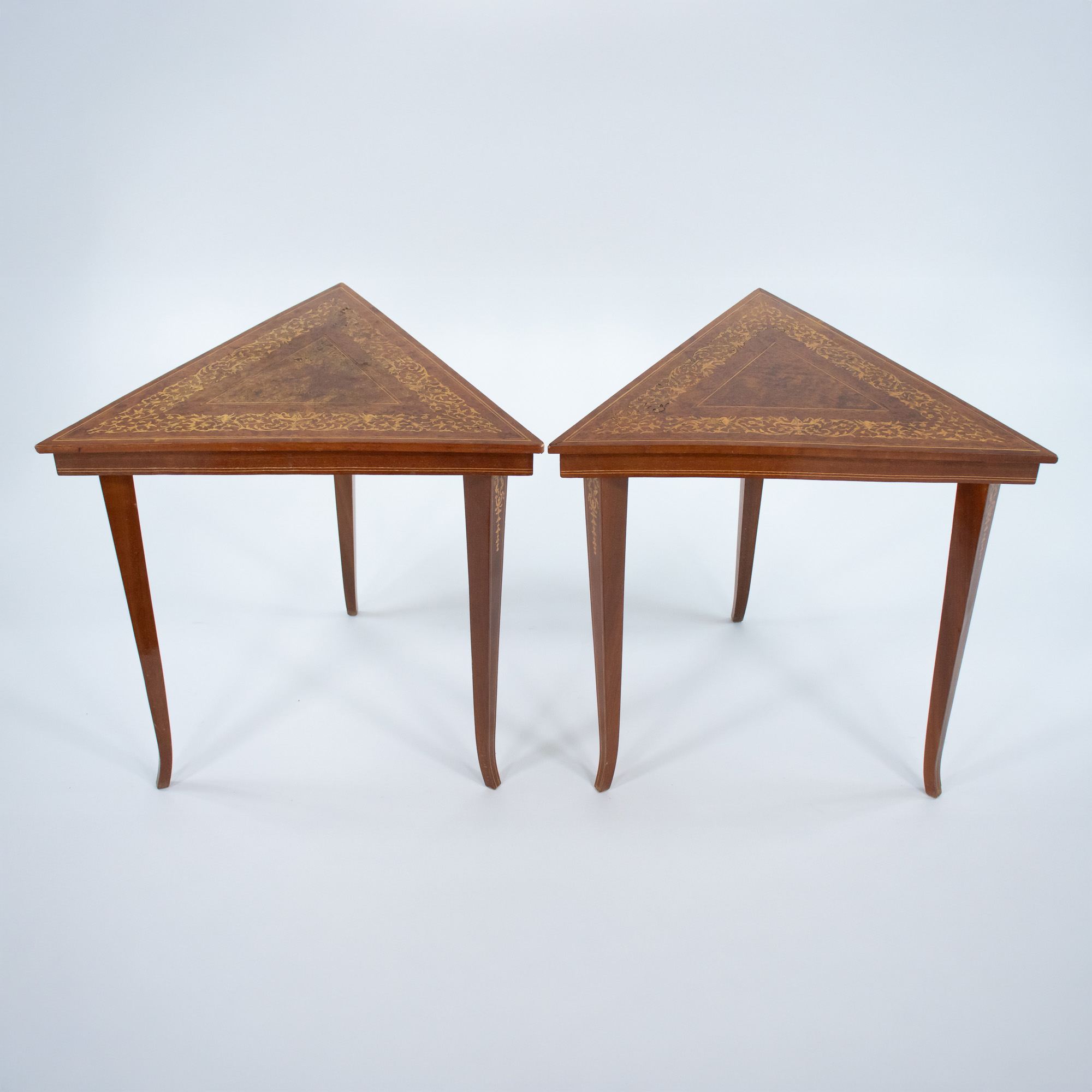 Pair of Vintage Italian Sorrento Style Marquetry Triangular Side Tables, c. 1970 - Image 4