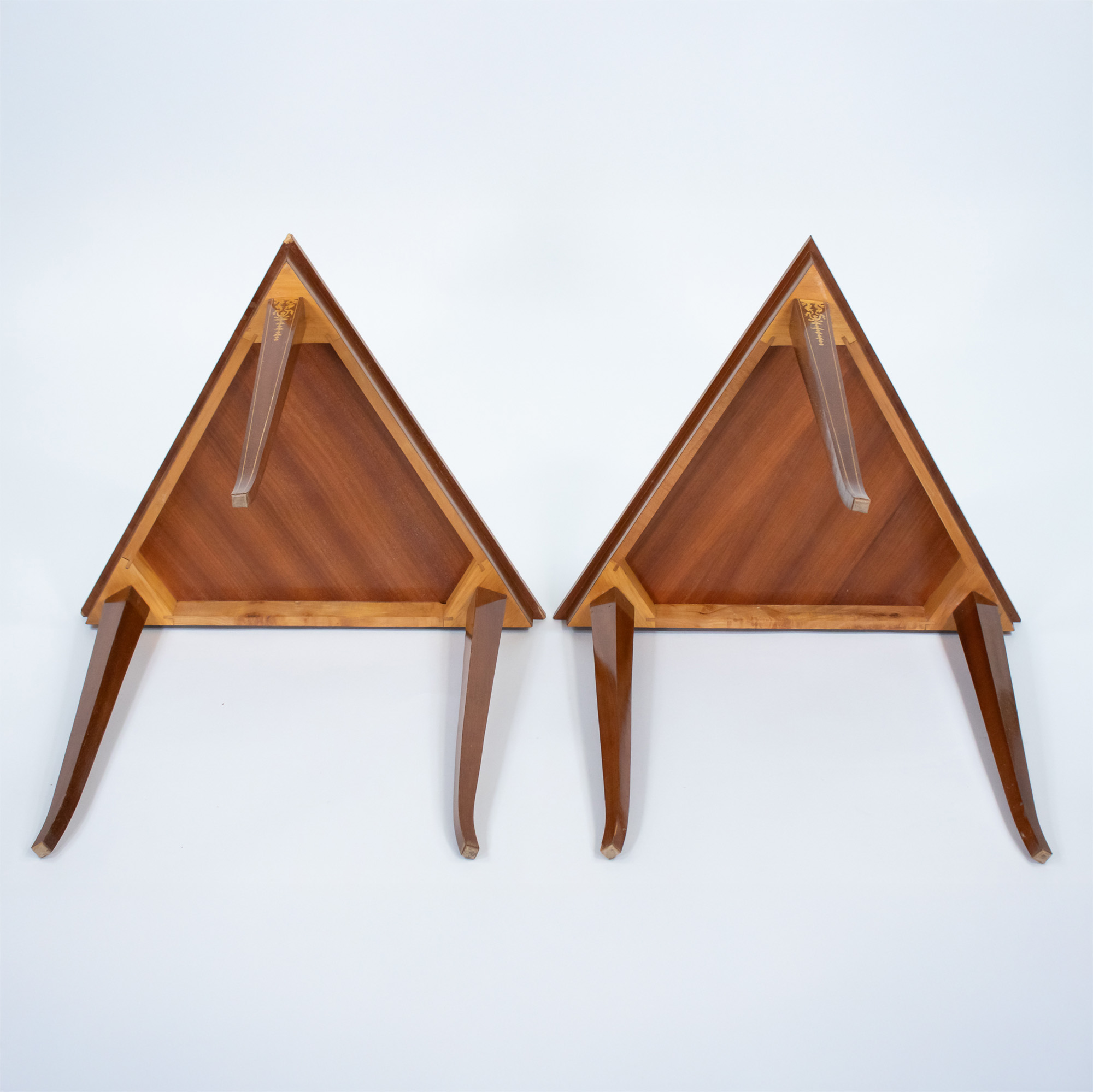Pair of Vintage Italian Sorrento Style Marquetry Triangular Side Tables, c. 1970 - Image 7