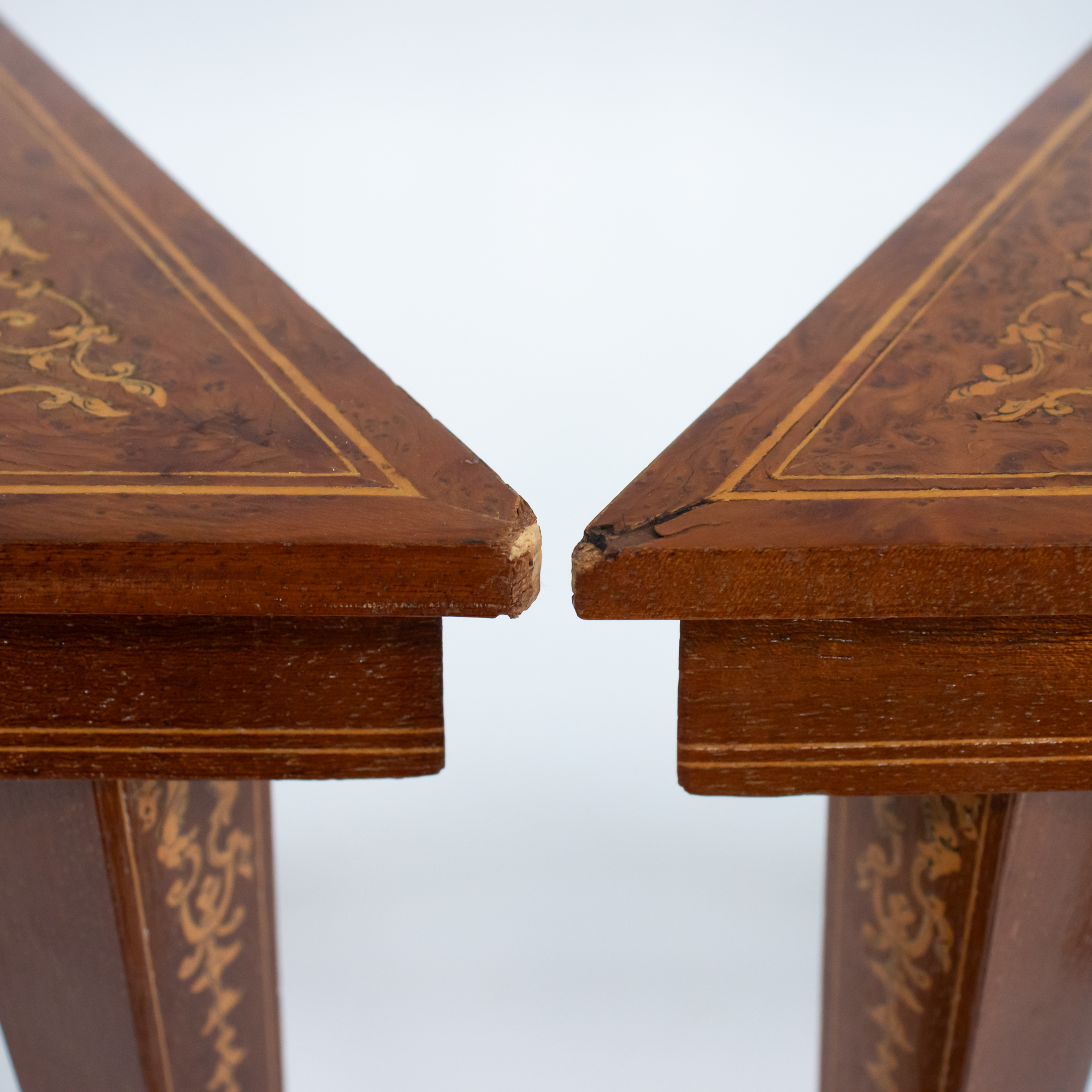 Pair of Vintage Italian Sorrento Style Marquetry Triangular Side Tables, c. 1970 - Image 8