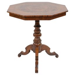 Late 19th Century Italian Renaissance Revival Octagonal Burl Walnut Marquetry Table with St. George