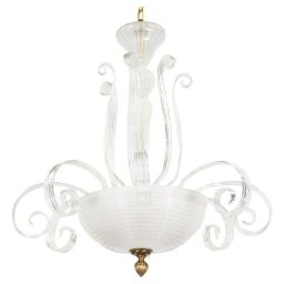 Mid‑Century Italian Martinuzzi-Inspired Pulegoso and Lattimo Murano Chandelier