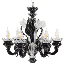 Ca’ Rezzonico’ Style Black & Clear Murano Glass Chandelier in the Manner of Giuseppe Briati