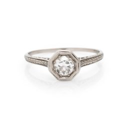 Vintage Art Deco Style Platinum Ring with a Round/Transitional Cut 0.4 carat Diamond