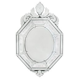 50-Inch Italian 1940s Venetian Etched Glass Mirror with Wood Backing