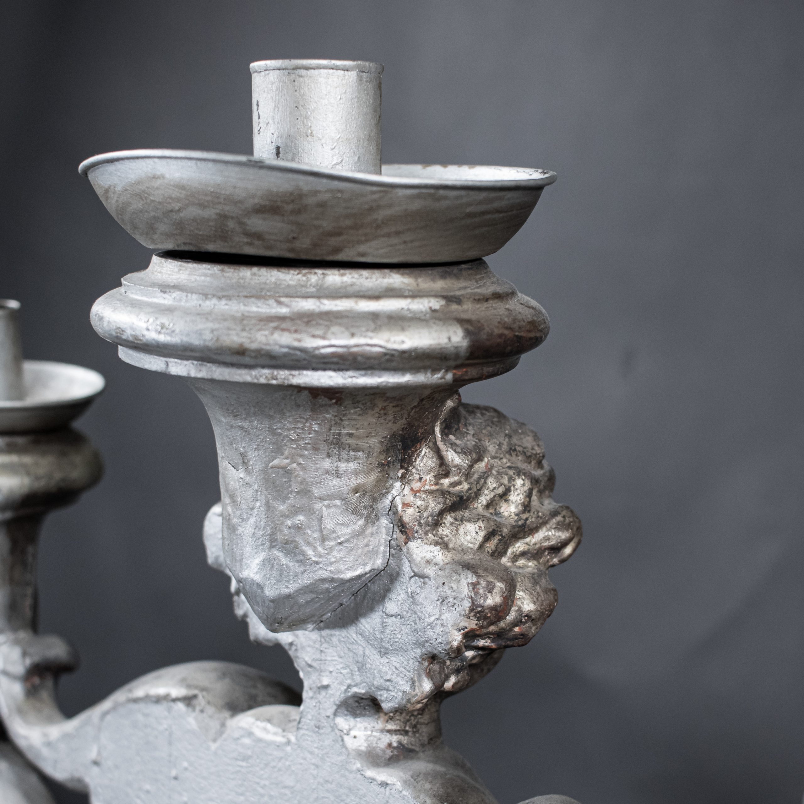 Large 19th Century Italian Rococo Revival Silver‑Leaf Carved Wood Altar Candelabra - Image 12