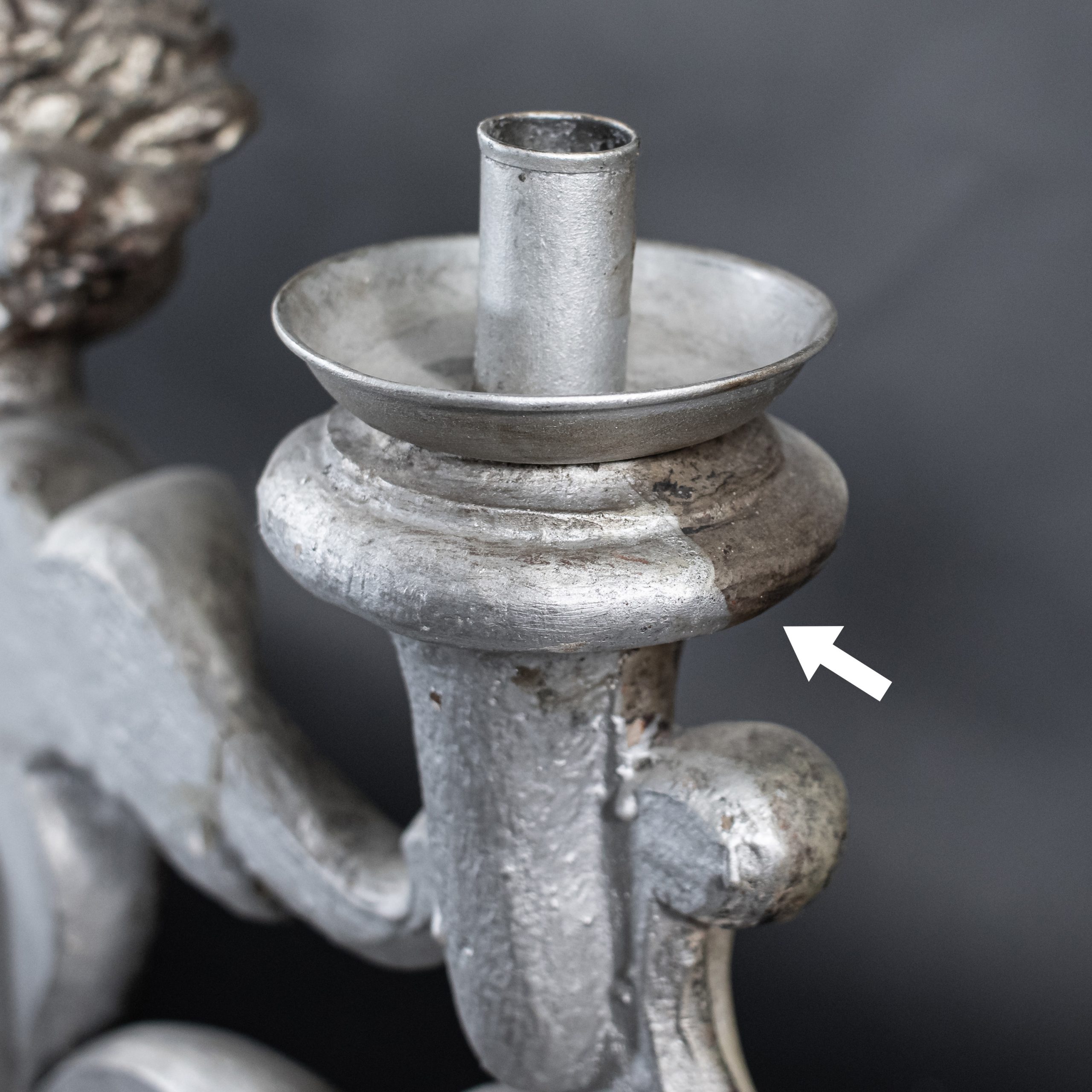 Large 19th Century Italian Rococo Revival Silver‑Leaf Carved Wood Altar Candelabra - Image 13