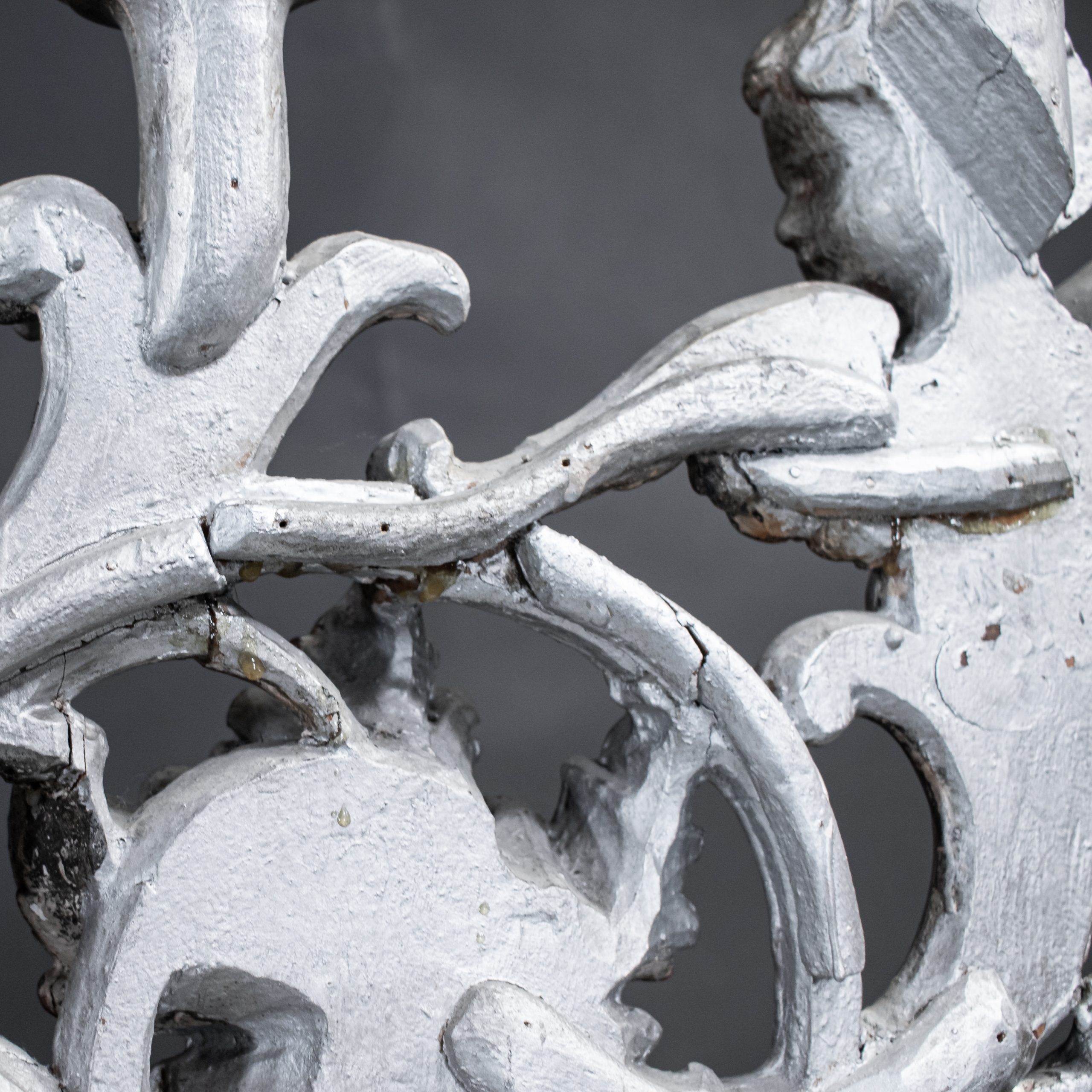 Large 19th Century Italian Rococo Revival Silver‑Leaf Carved Wood Altar Candelabra - Image 18