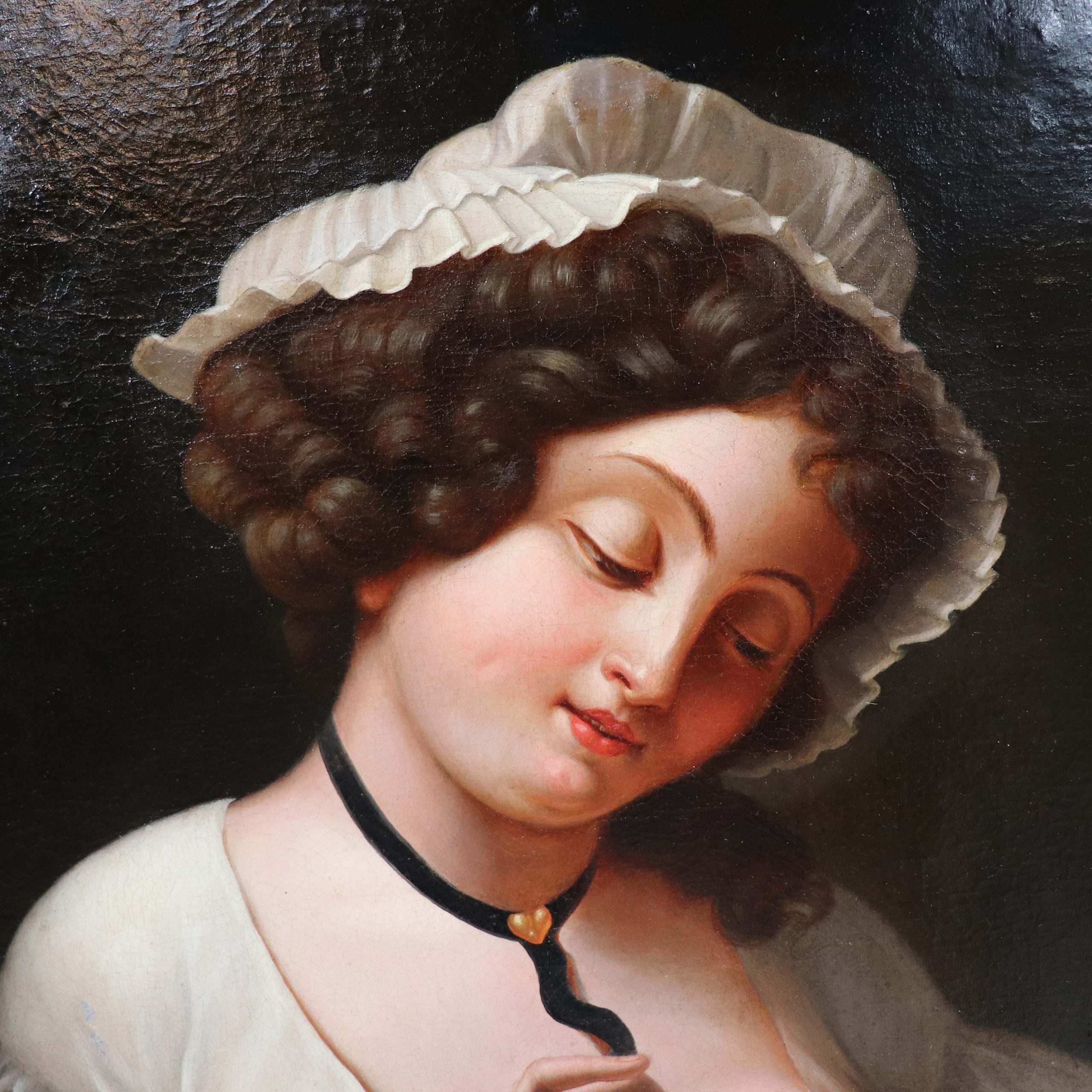 Mid-19th-Century French School Genre Painting, "Feeding the Bird" Evoking the Tradition of Greuze - Image 4