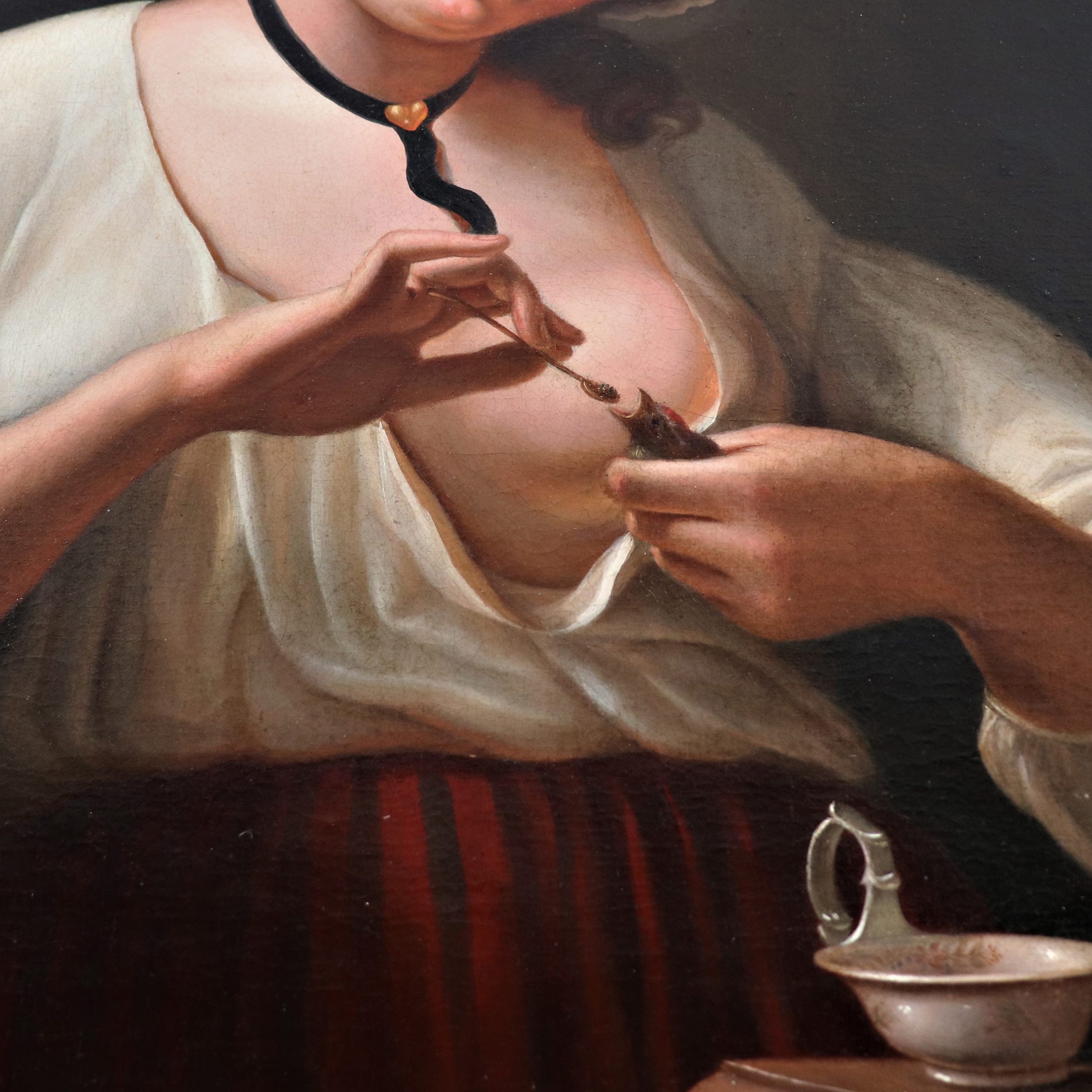 Mid-19th-Century French School Genre Painting, "Feeding the Bird" Evoking the Tradition of Greuze - Image 5