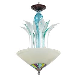 Mid-Century Murano with Tricolor Underside Roundel: Teal, Aubergine, Chartreuse in the Manner of Barovier