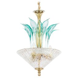 Mid‑Century Murano Glass Pendant Chandelier with Copper Aventurina and Millefiori in the Manner of Barovier